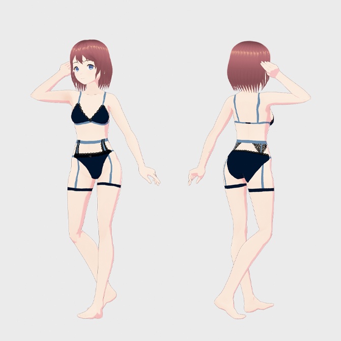 【VRoid用衣装】下着セット2、ブルー単品