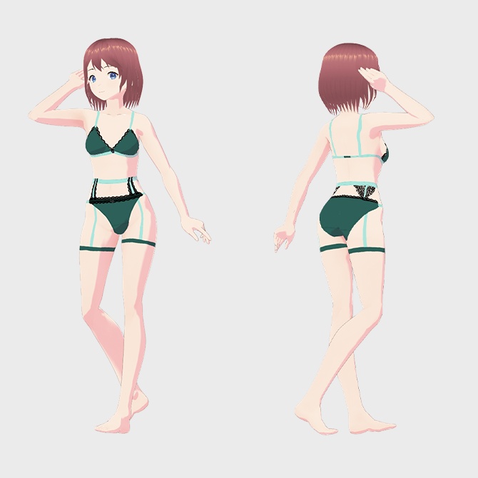 【VRoid用衣装】下着セット2、グリーン単品