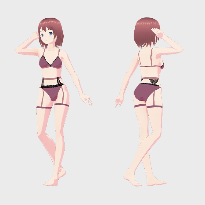 【VRoid用衣装】下着セット2、ピンク単品