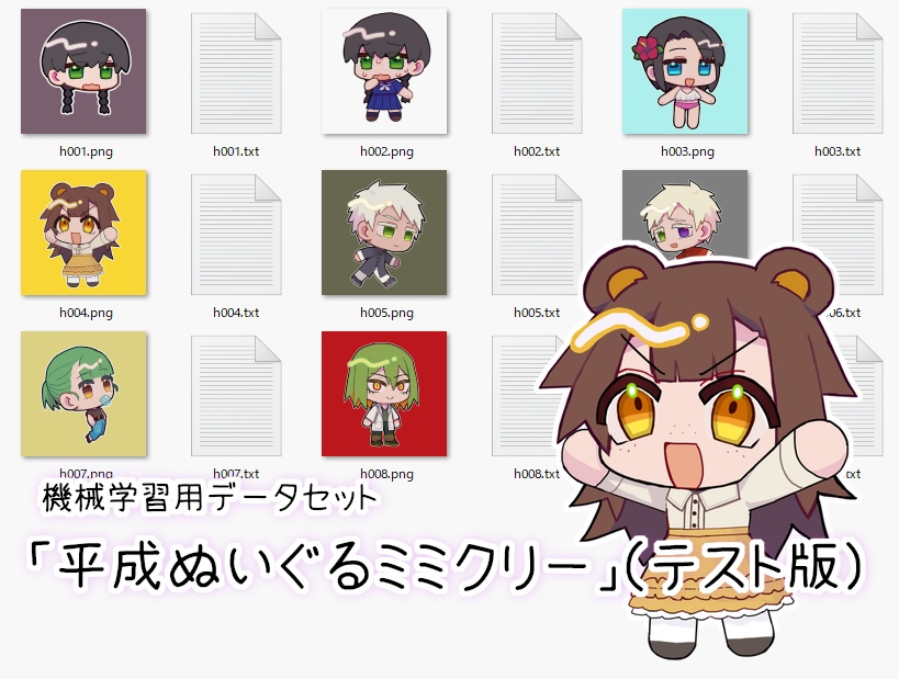 機械学習用データセット「平成ぬいぐるミミクリー」(仮)テスト版