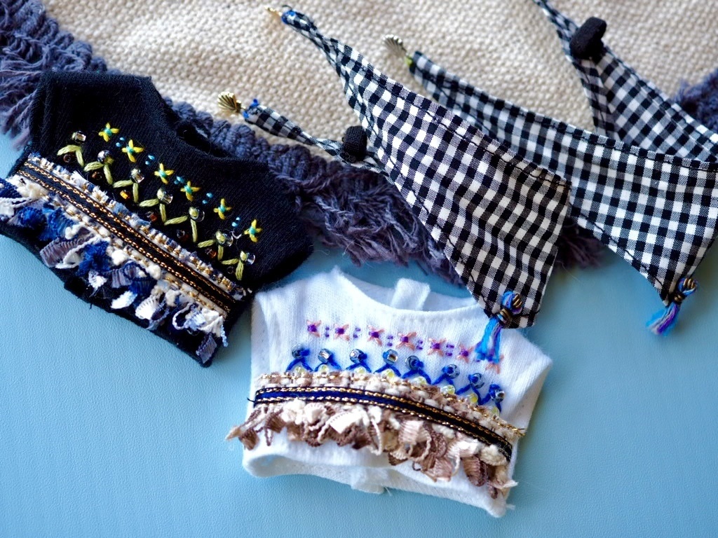 刺繍カットソー×ギンガムチェックストールset