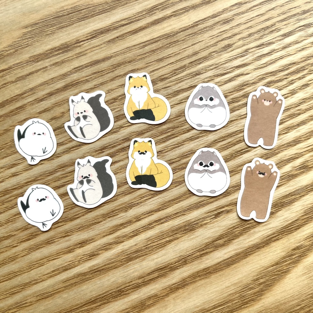 【北海道のどうぶつシリーズ】森のなかまたち with ひげちゃんズ 【フレークシール】