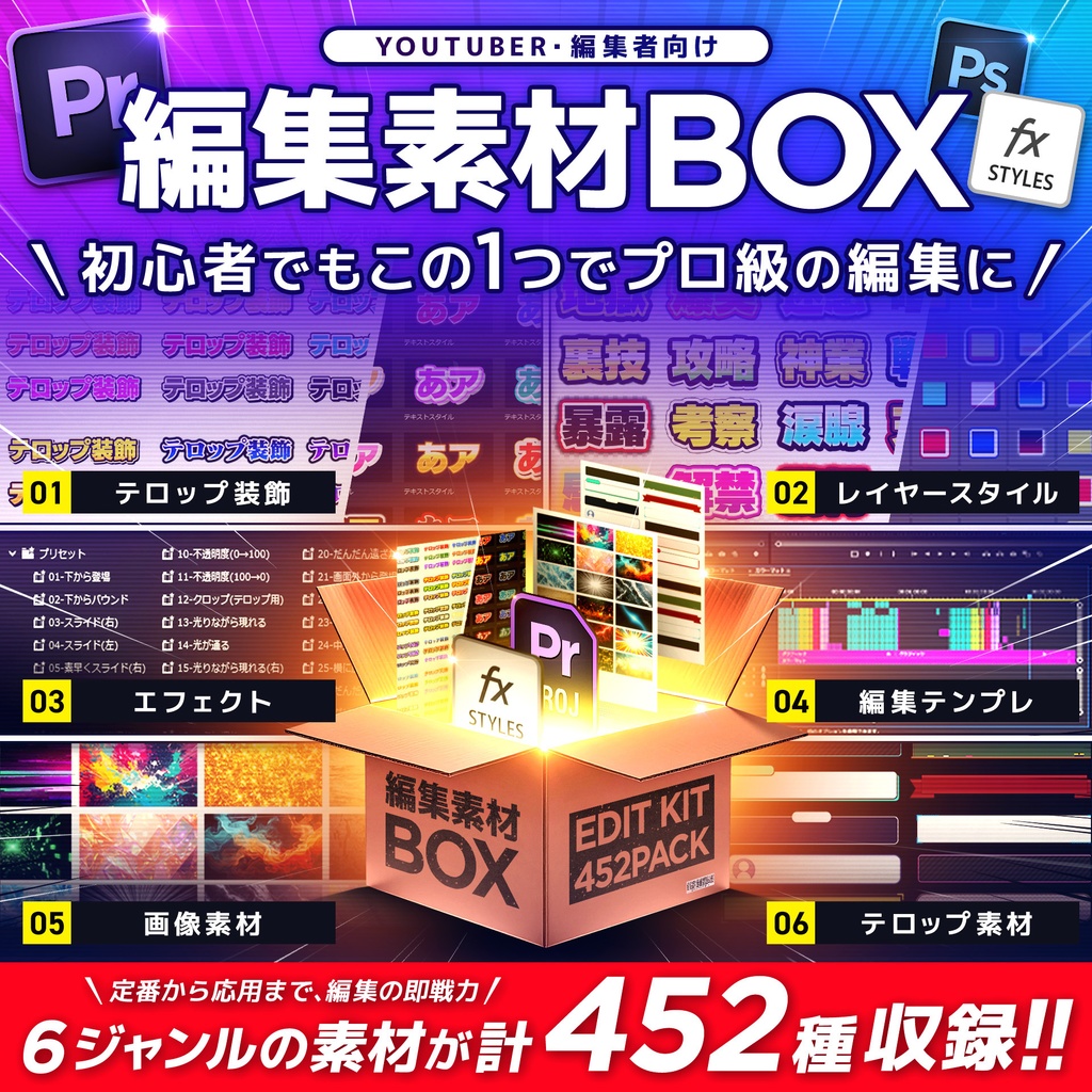 【Premiere Pro＆Photoshop】動画のレベルを上げる夢の箱 『編集素材BOX』