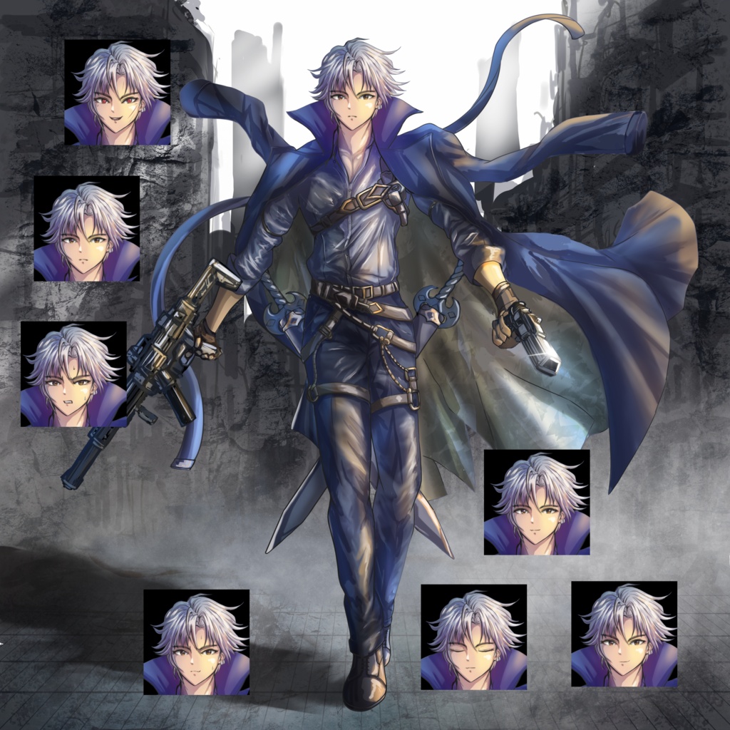 【TRPG立ち絵】特務エージェント/冷徹戦闘男子【武装2種・表情差分7種】