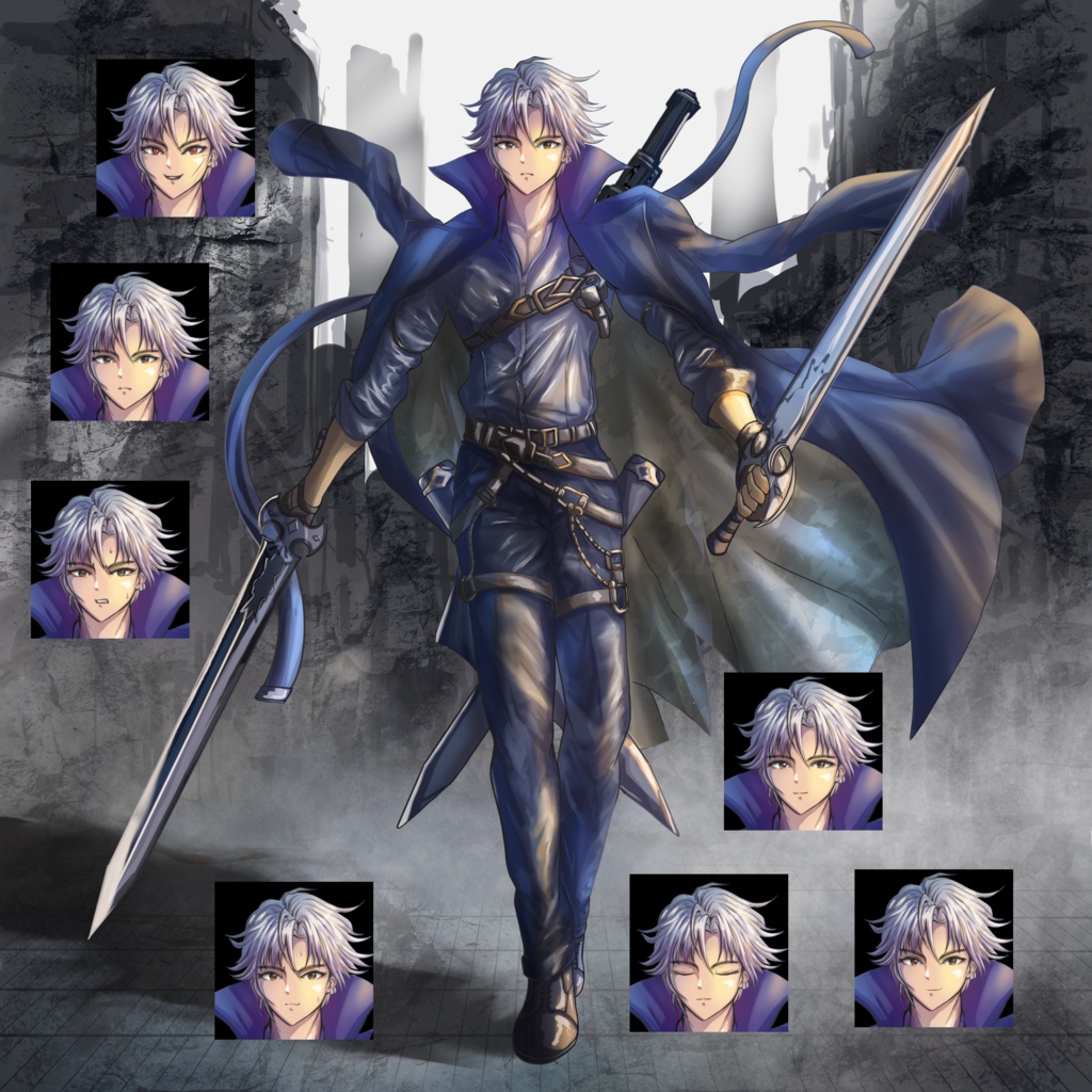 【TRPG立ち絵】特務エージェント/冷徹戦闘男子【武装2種・表情差分7種】