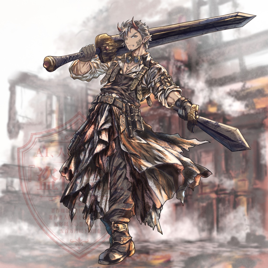 【立ち絵素材】鬼族の鍛冶職人|大槌・表情差分8種|Oni Blacksmith