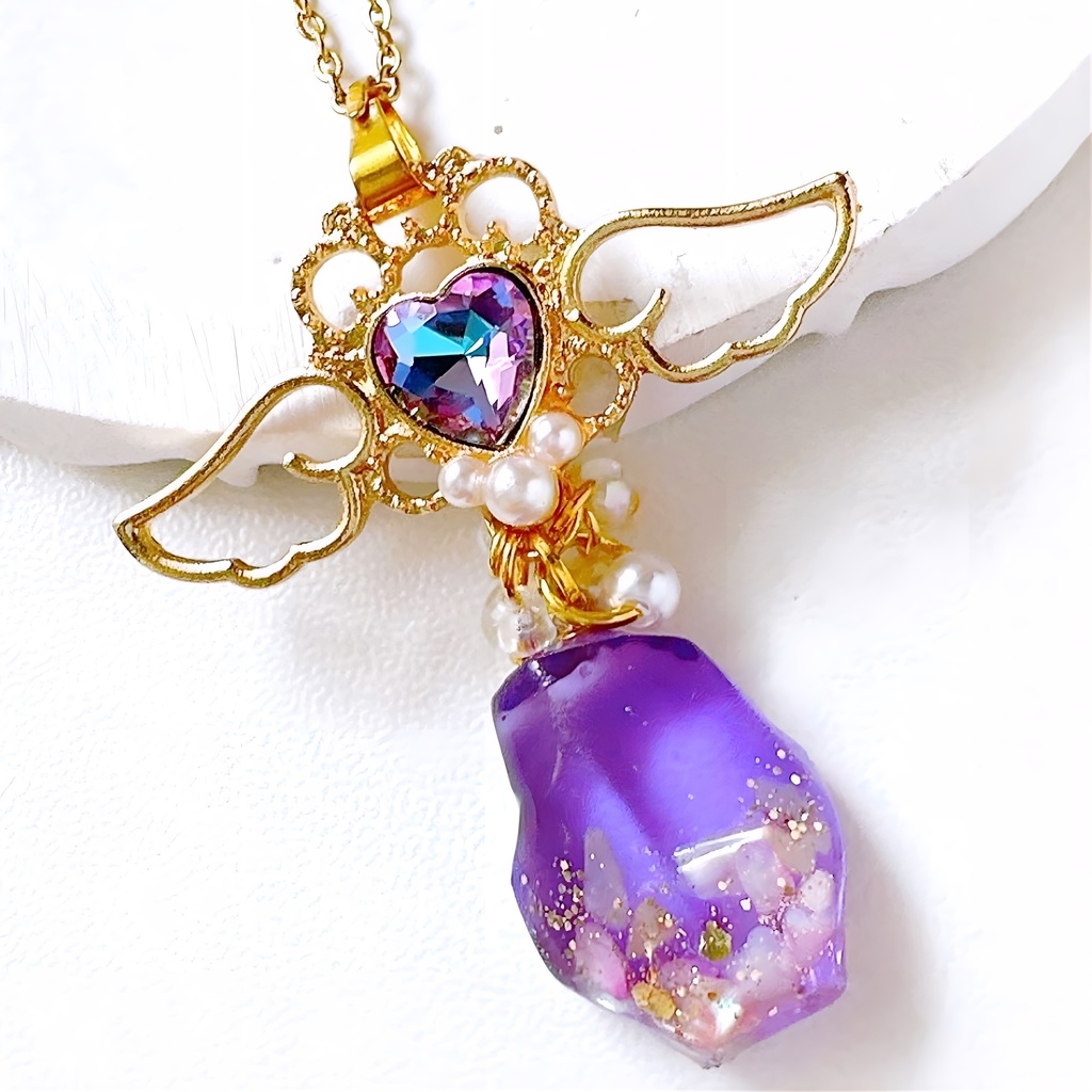 天翔の翼 紫瑠璃のネックレス Rocolia-ロコリア-シリーズ キーホルダー バックチャーム 鉱石レジン