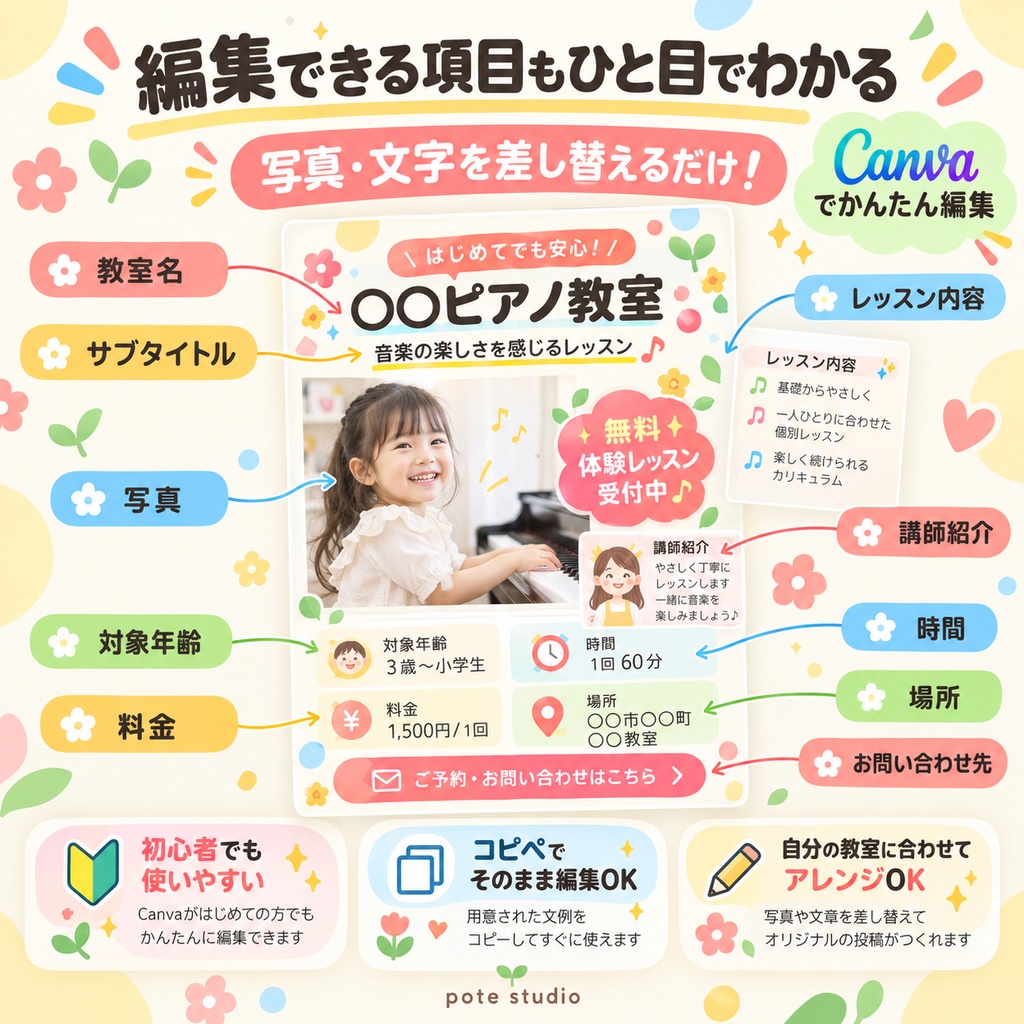 習い事教室向け Instagram投稿テンプレ10枚