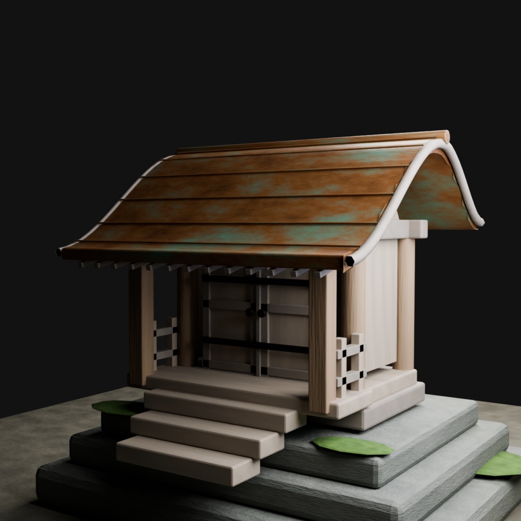 【3Dモデル】路傍の木造祠|一間社流造風・境内付き/単体FBX