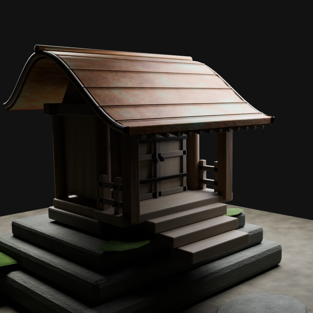 【3Dモデル】路傍の木造祠|一間社流造風・境内付き/単体FBX