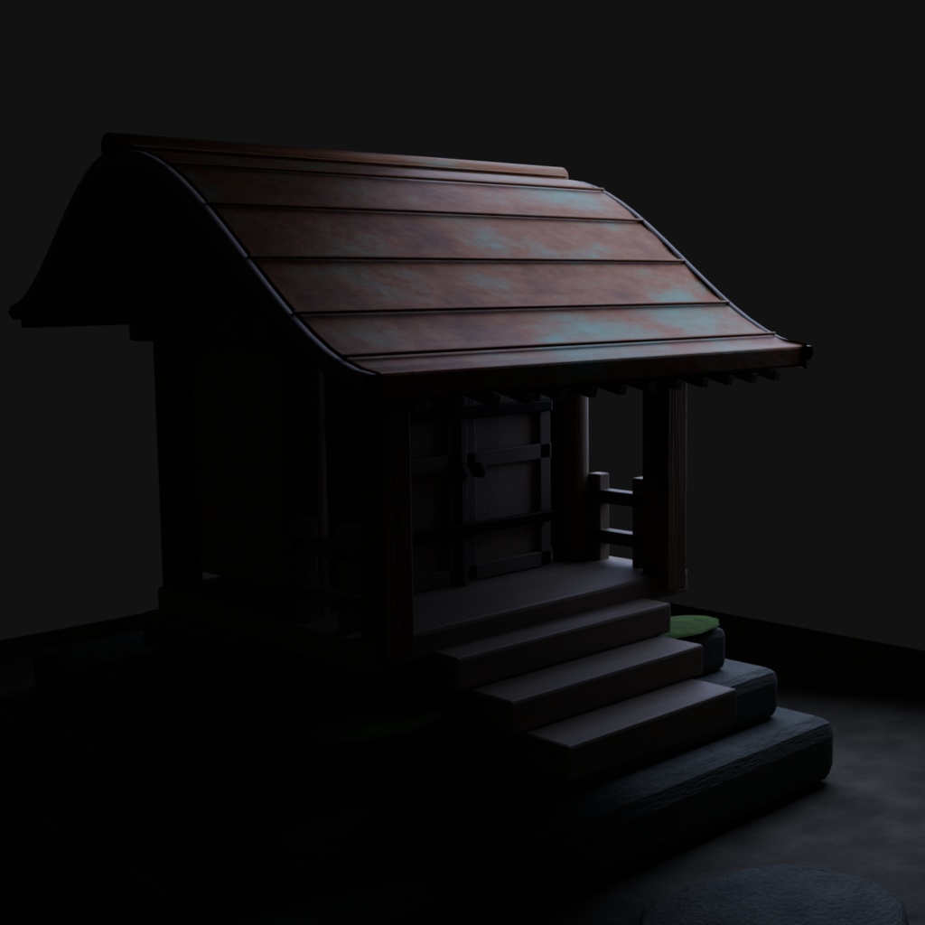 【3Dモデル】路傍の木造祠|一間社流造風・境内付き/単体FBX