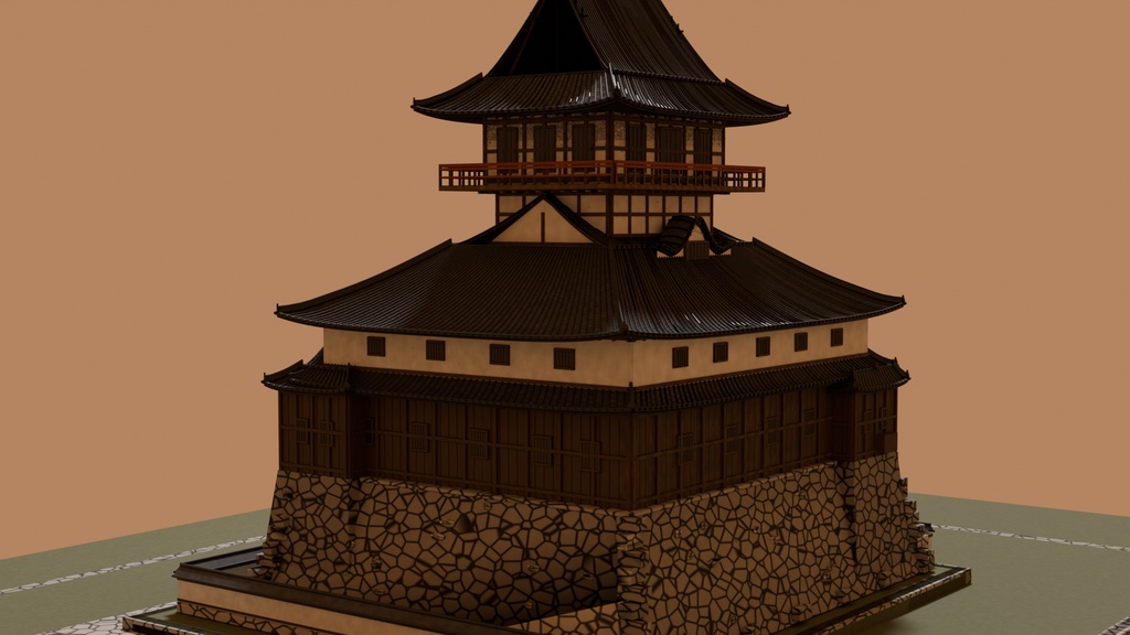 犬山城風・望楼型和風天守閣 3Dモデル【FBX/ベイク済みPBR】