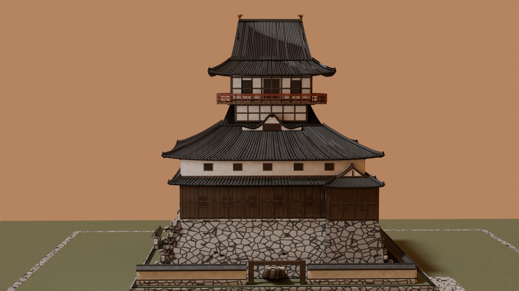 犬山城風・望楼型和風天守閣 3Dモデル【FBX/ベイク済みPBR】