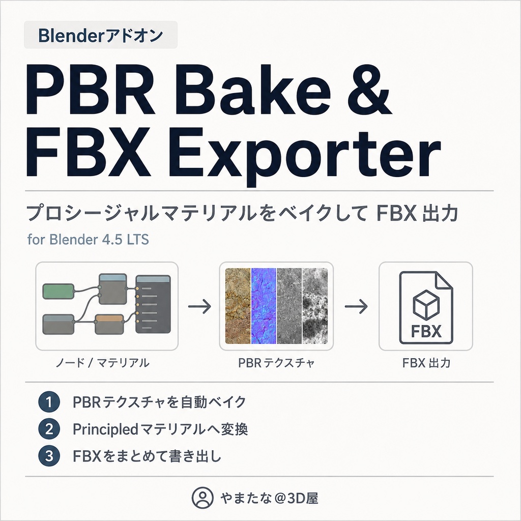 【Blenderアドオン】PBR Bake & FBX Exporter|複雑なマテリアルをベイクしてFBX出力