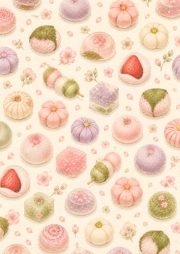 【11枚セット】和風かわいい水彩デジタルペーパー|桜・招き猫・和菓子・抹茶・金魚|PNG素材