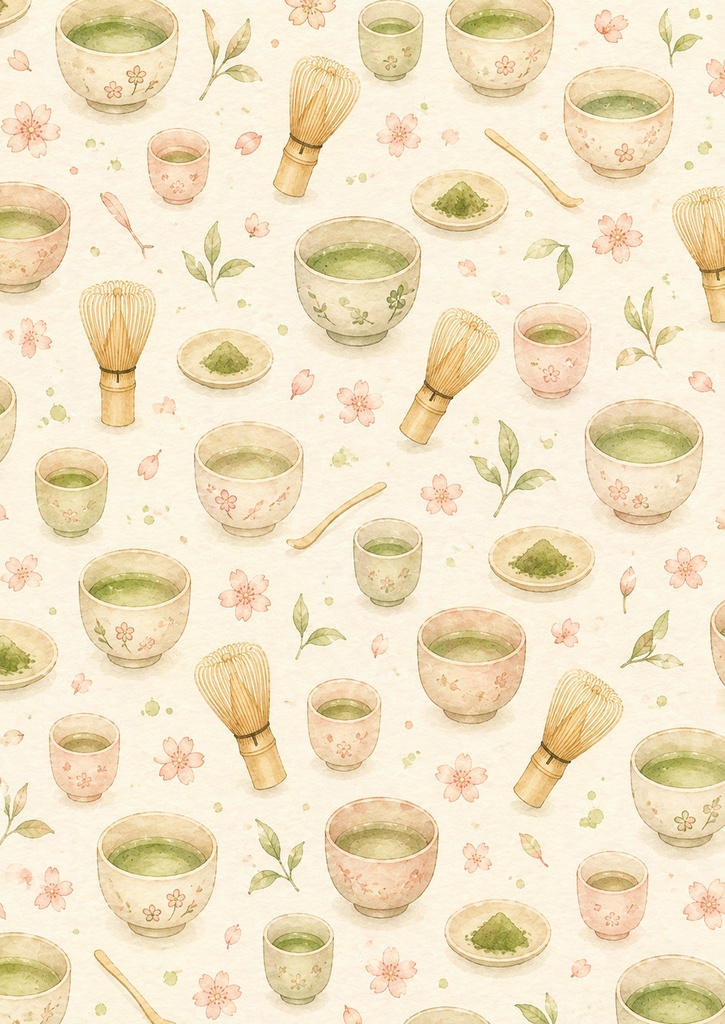 【11枚セット】和風かわいい水彩デジタルペーパー|桜・招き猫・和菓子・抹茶・金魚|PNG素材