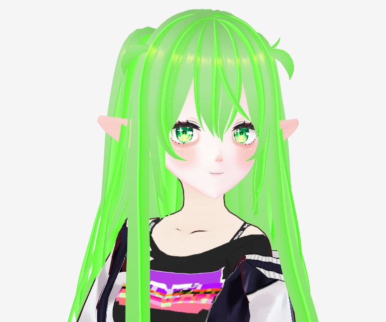 Vroid   ネオングリーンの髪の質感。// Neon green hair texture