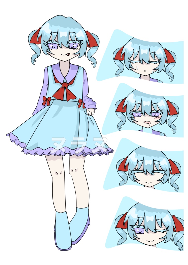 お嬢様ツインテール立ち絵(水色＆紫)表情２０パターンセット