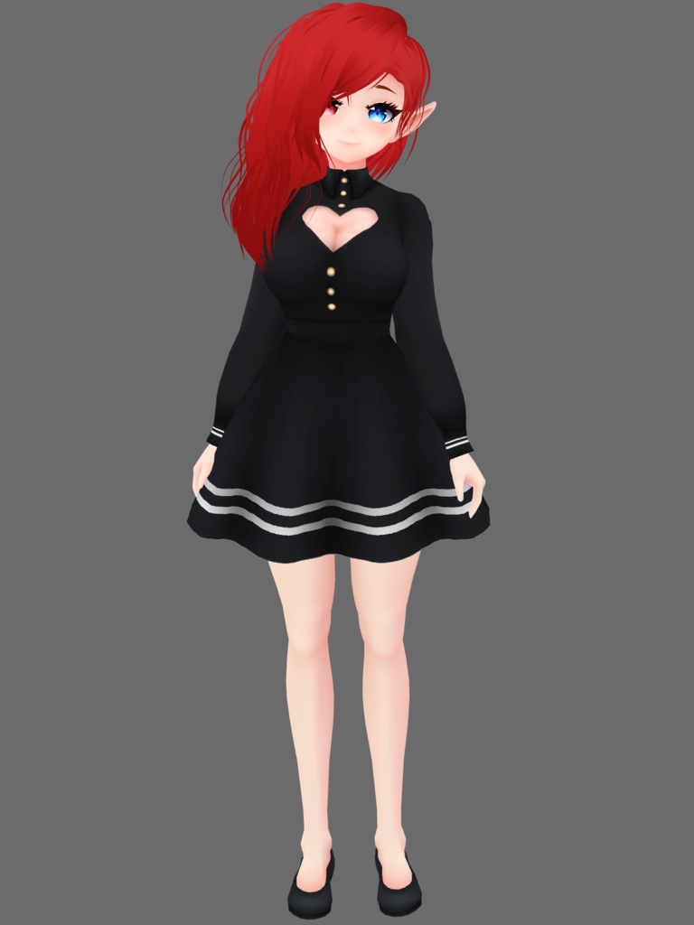 【Vroid】Black striped heart breast window dress / ブラックストライプのハートのウィンドウドレス