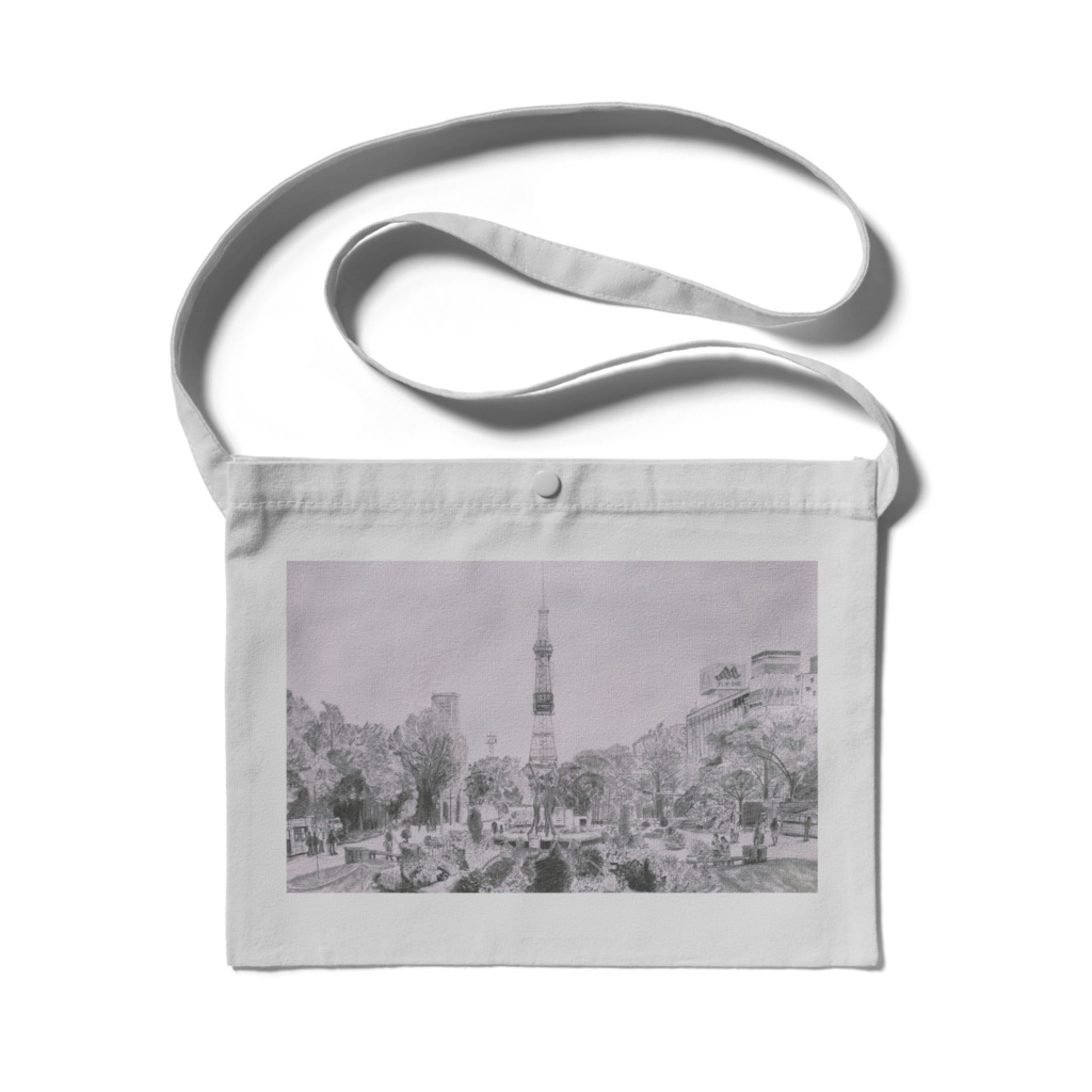 札幌テレビ塔　鉛筆画　サコッシュ