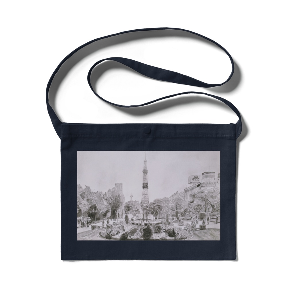 札幌テレビ塔　鉛筆画　サコッシュ