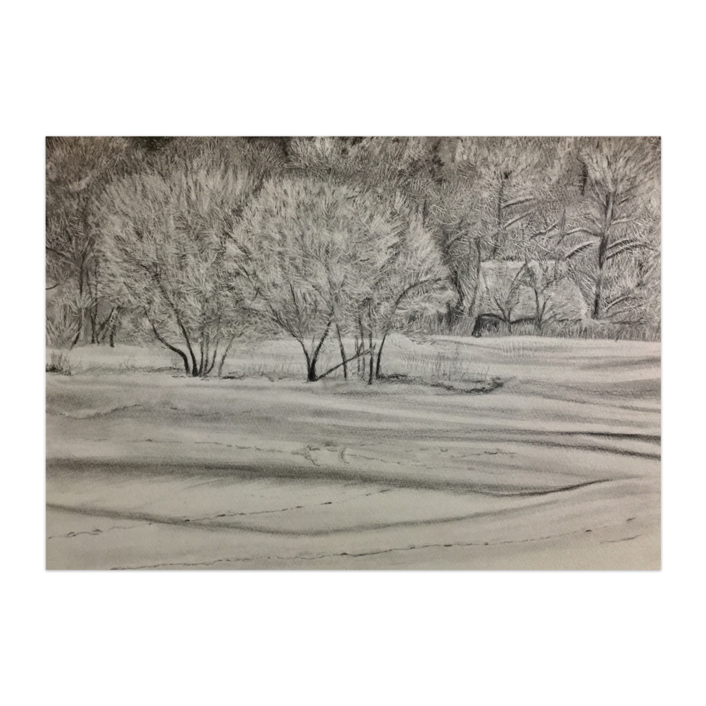 鉛筆画 北海道の雪原