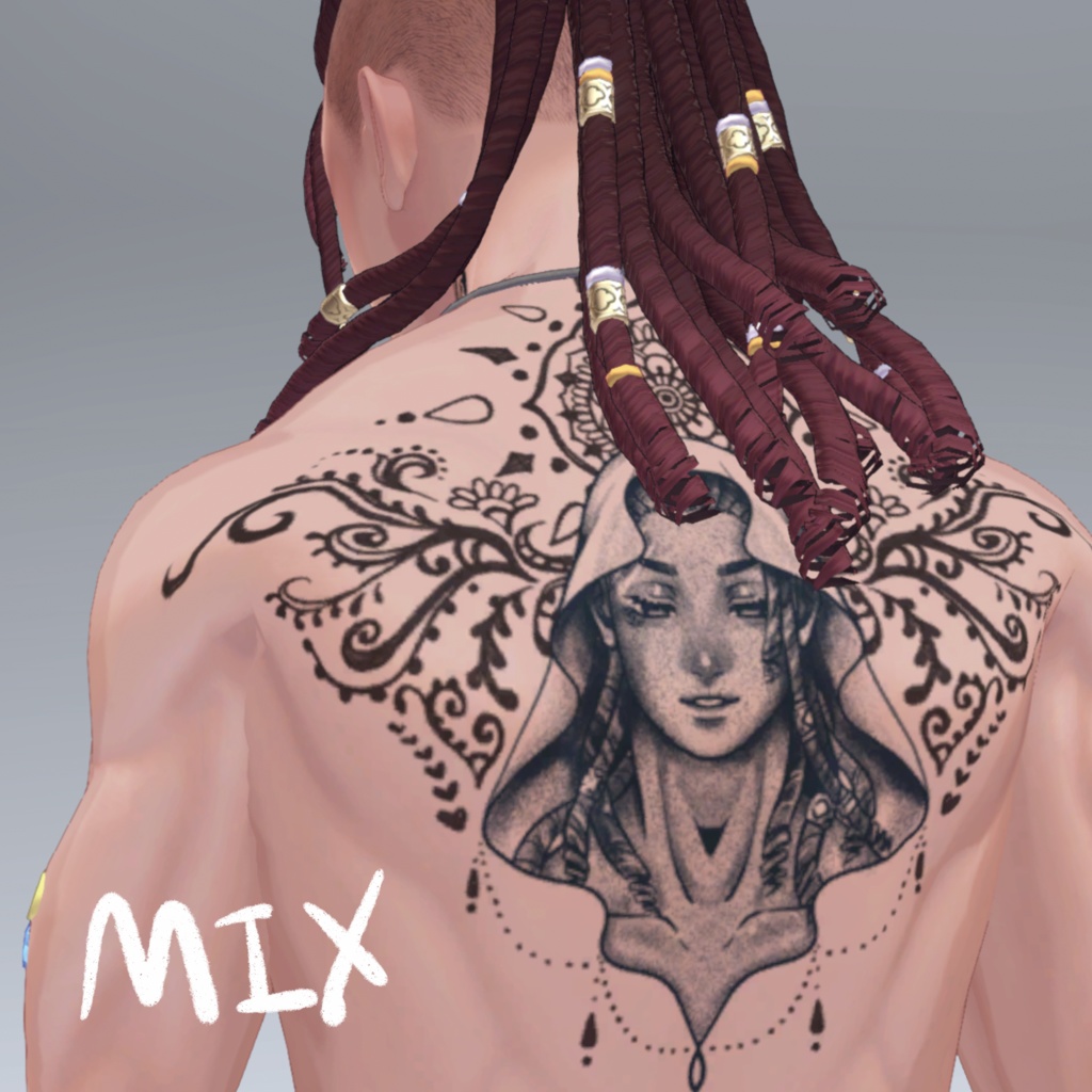 【珍飯亭共通素体対応】ヘナタトゥー風背中テクスチャ