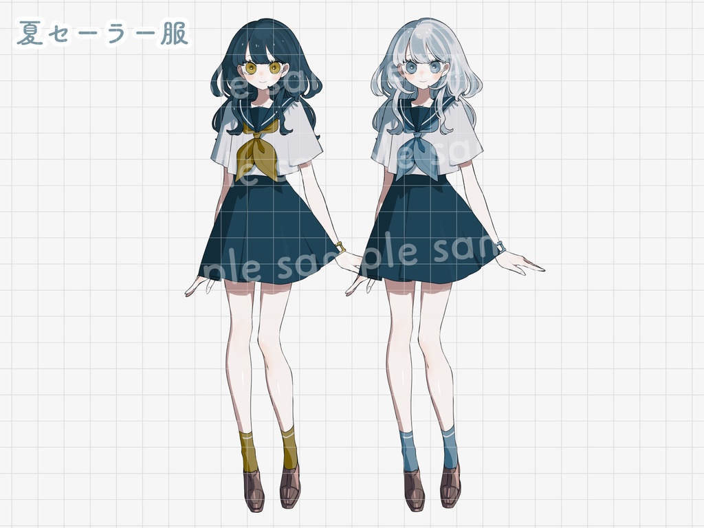 立ち絵素材 黒髪ちゃんと白髪ちゃん