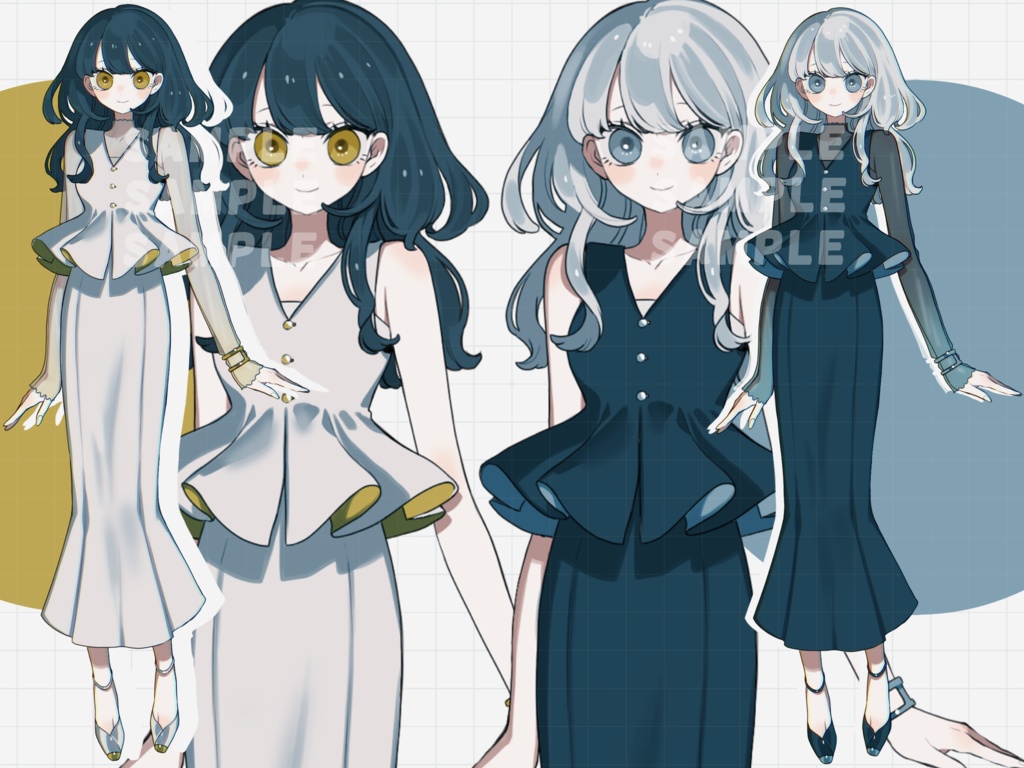 立ち絵素材 黒髪ちゃんと白髪ちゃん