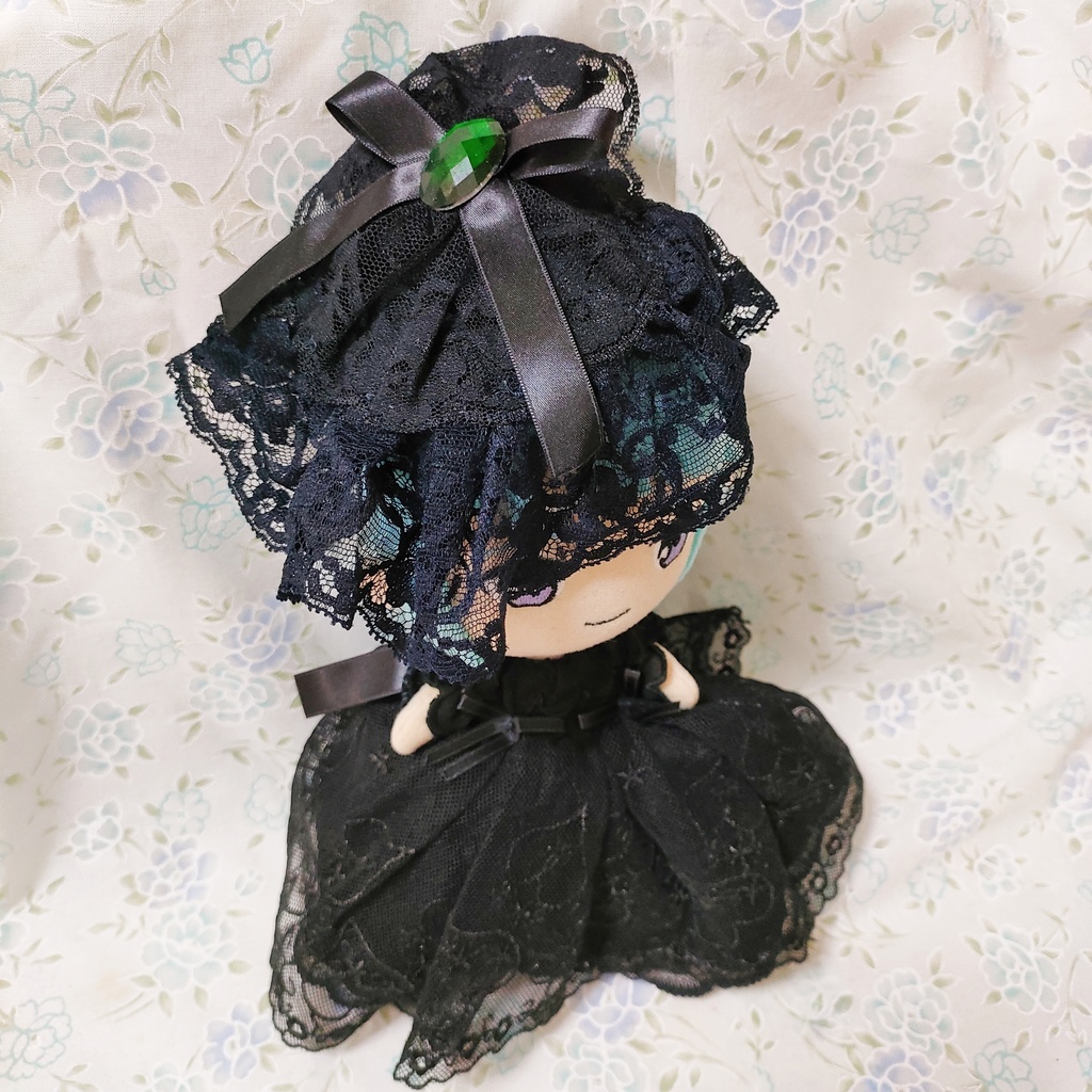 ハンドメイド　ぬい服　あんスタ　ワンピース　ドレス　黒　レース　ハート柄　リボン