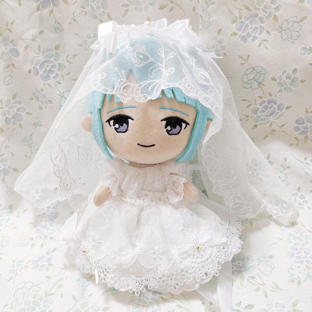 ハンドメイド　ぬい服　あんスタ　純白　ドレス　リボン　レース　花柄　パール