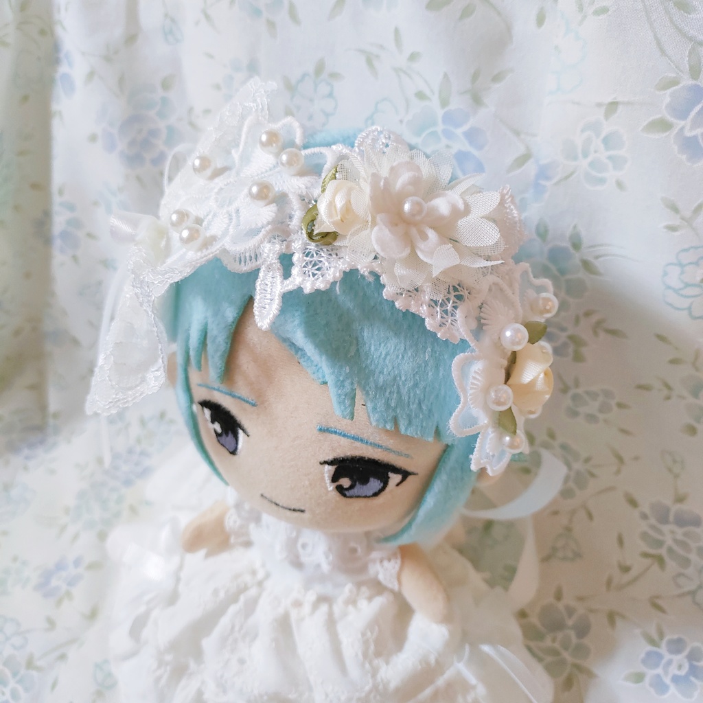 ハンドメイド　あんスタ　ぬい服　純白　ドレス　レース　フリル　パール　白薔薇