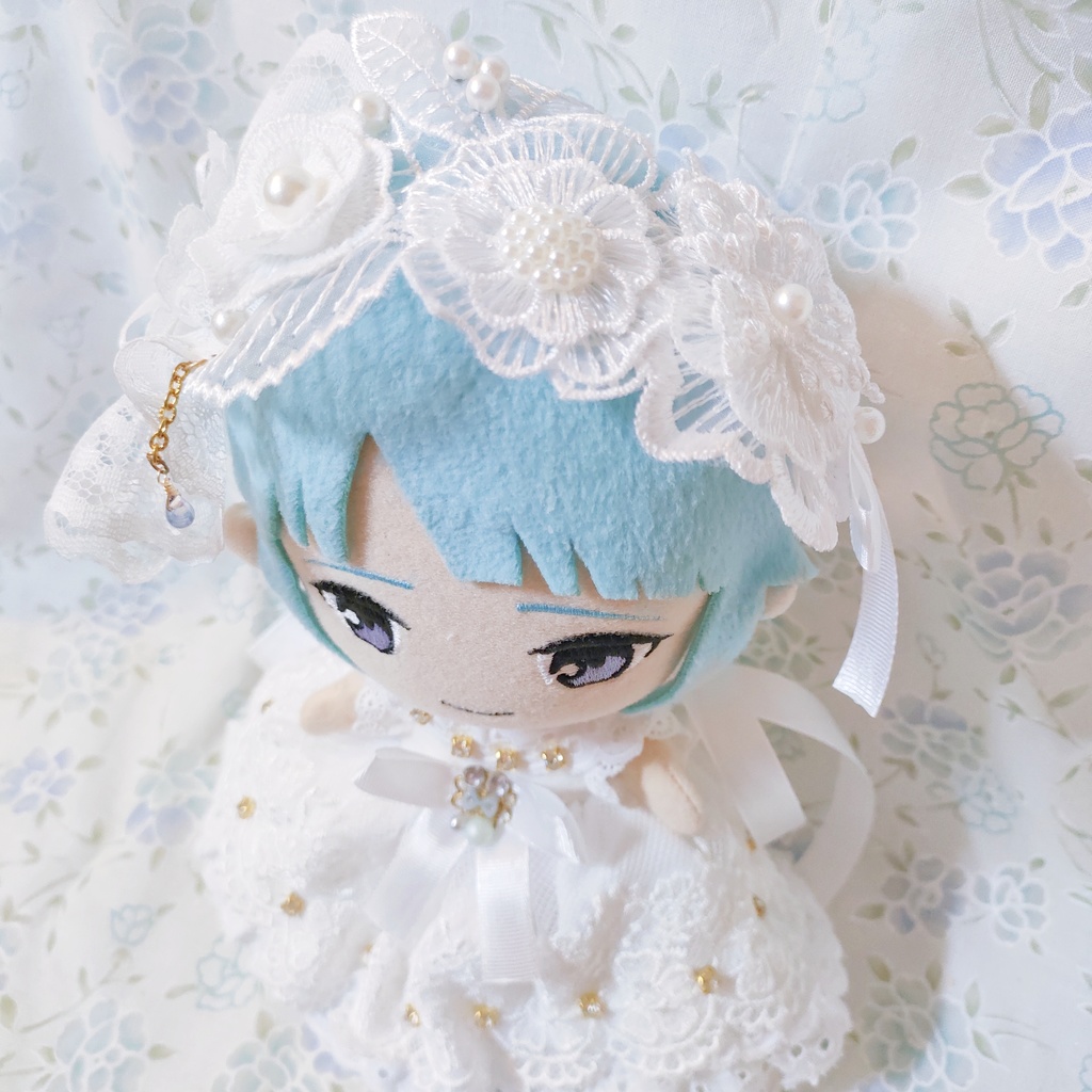 ハンドメイド ぬい服 あんスタ 純白 ドレス スワロフスキー リボン 花