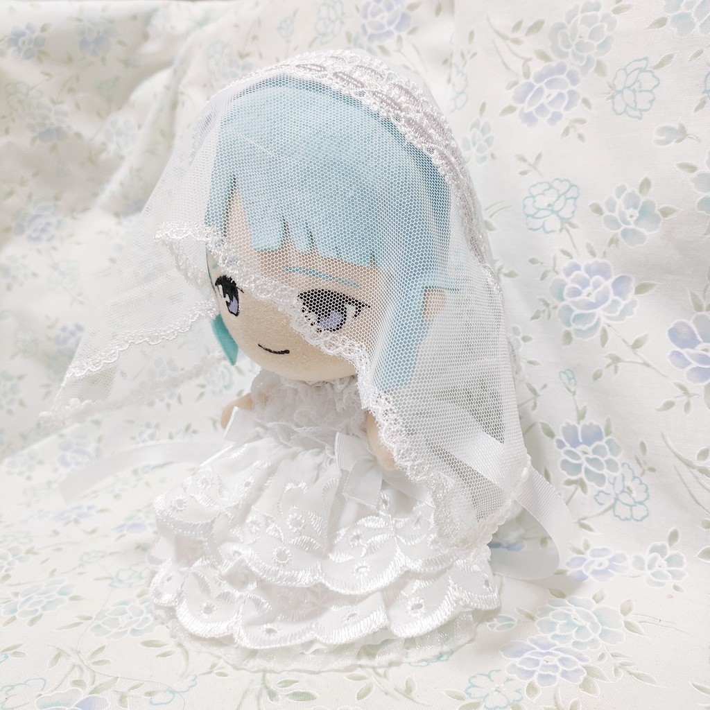 ハンドメイド　ぬい服　あんスタ　純白　ドレス　ベール　フリル　シンプル　ワンピース