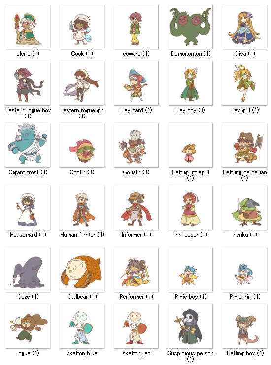 70キャラ分!キャラクターとモンスターペーパーミニチュア+立ち絵データ