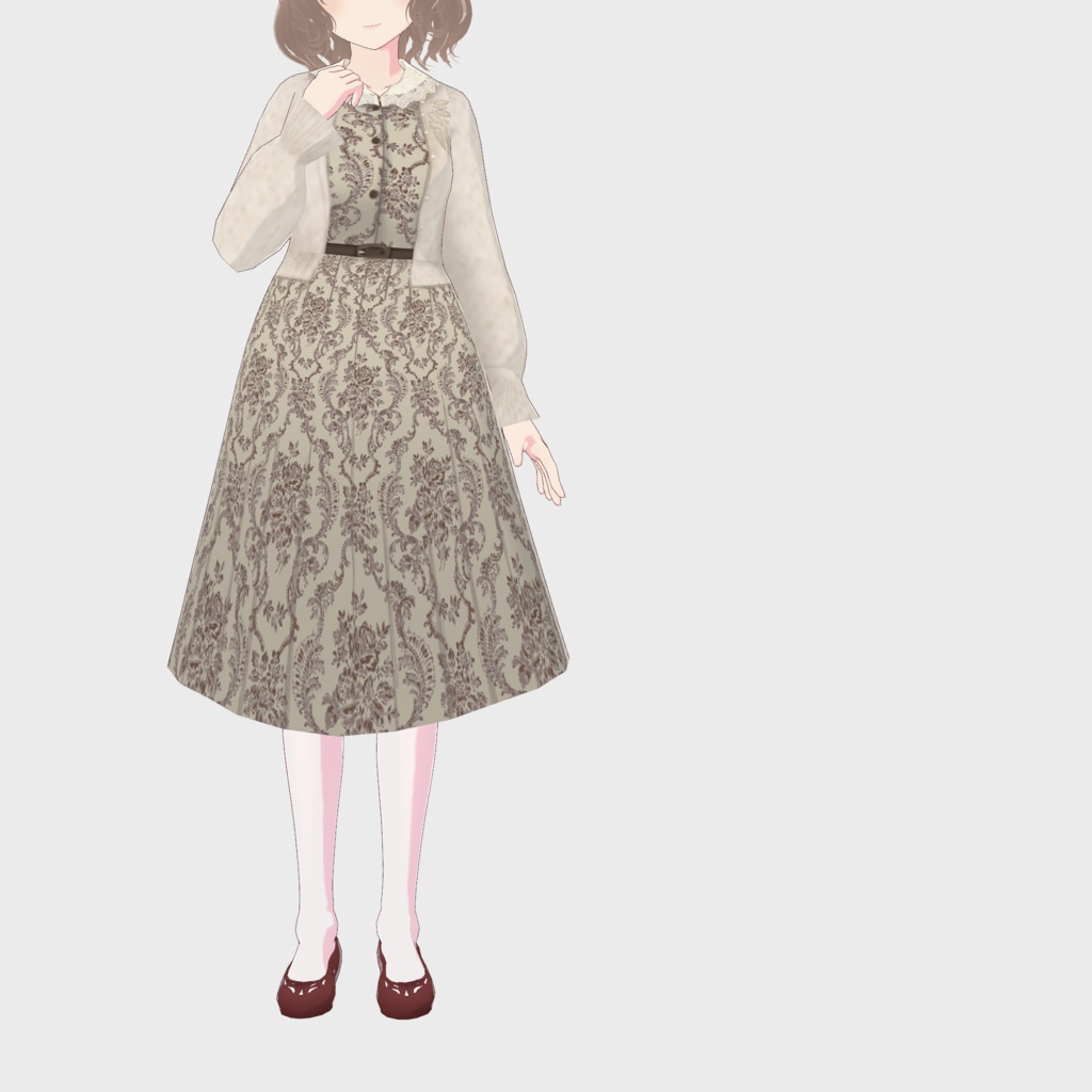 【VRoid正式版】ウォールペーパーダマスク柄ワンピース コーデ2色3点セット(ワンピース/カーディガン/パンプス)/an another angelus