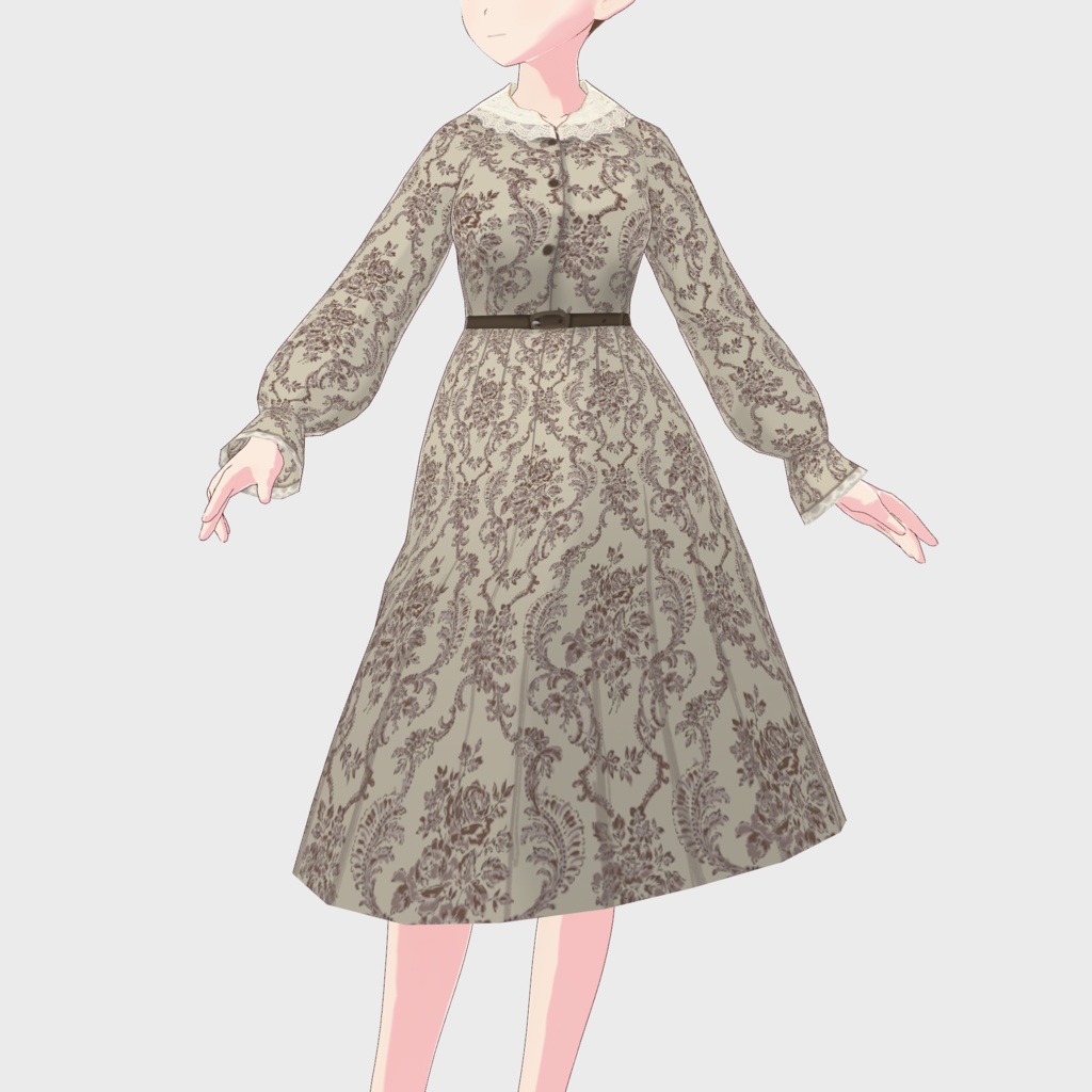 【VRoid正式版】ウォールペーパーダマスク柄ワンピース コーデ2色3点セット(ワンピース/カーディガン/パンプス)/an another angelus