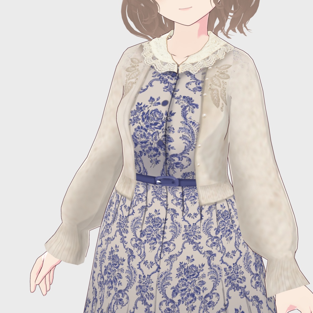 【VRoid正式版】ウォールペーパーダマスク柄ワンピース コーデ2色3点セット(ワンピース/カーディガン/パンプス)/an another angelus