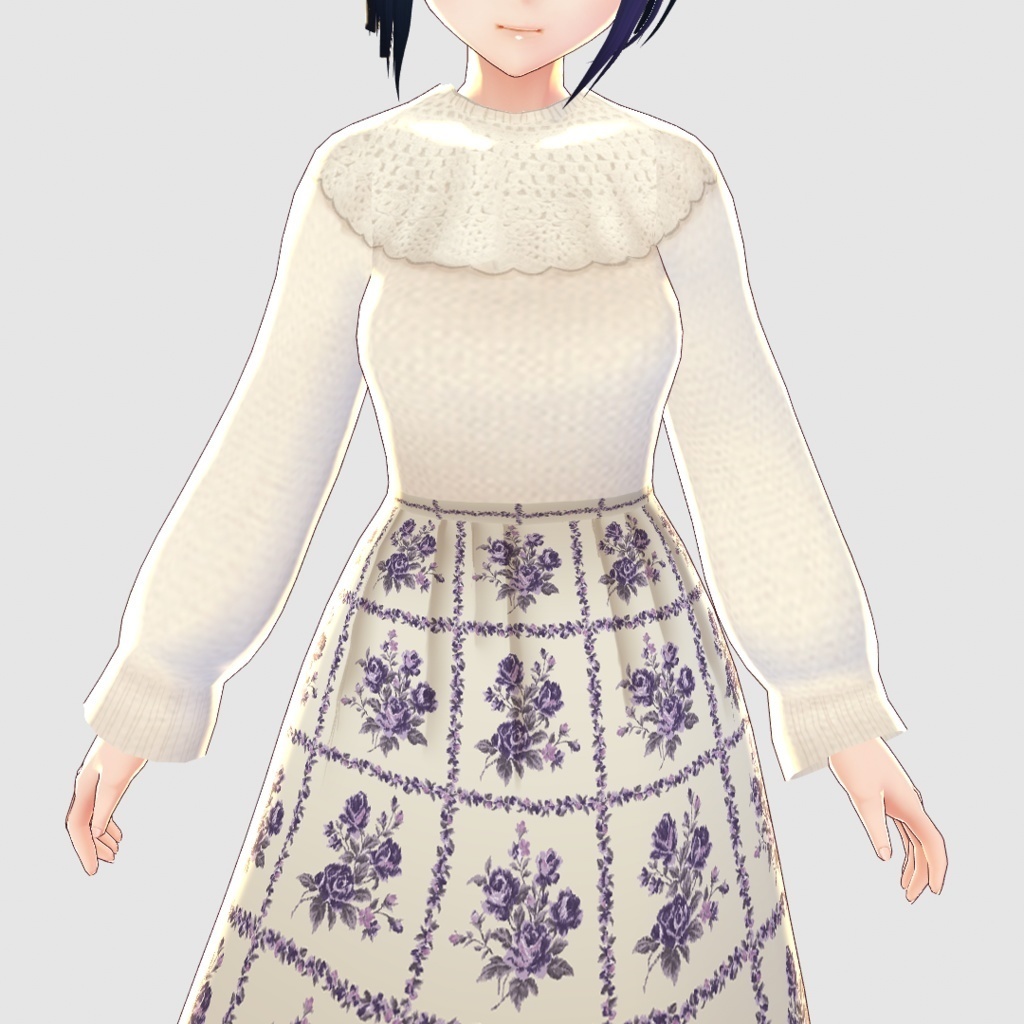 【VRoid】ローズパネル柄スカートコーデ2色セット