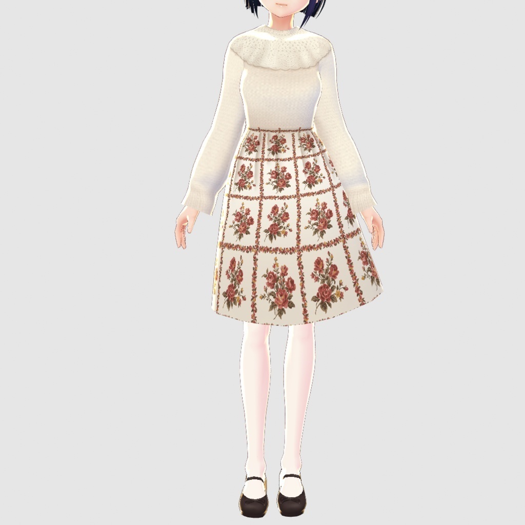 【VRoid】ローズパネル柄スカートコーデ2色セット