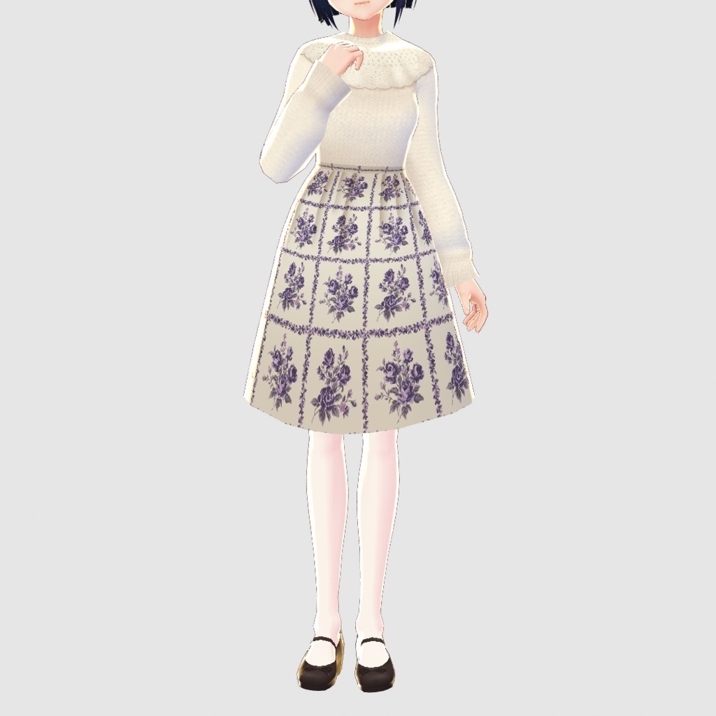 【VRoid】ローズパネル柄スカートコーデ2色セット