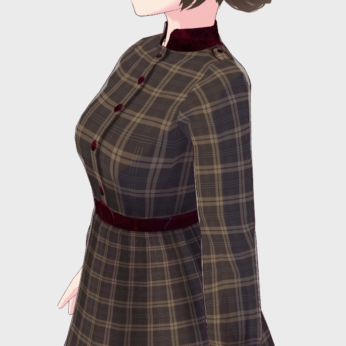 【VRoid正式版】 2色セット 別珍使いエポレットディテールチェックワンピース
