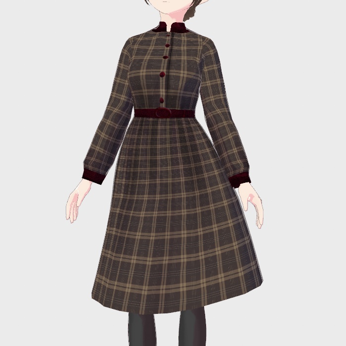 【VRoid正式版】 2色セット 別珍使いエポレットディテールチェックワンピース