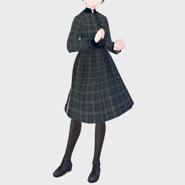 【VRoid正式版】 2色セット 別珍使いエポレットディテールチェックワンピース