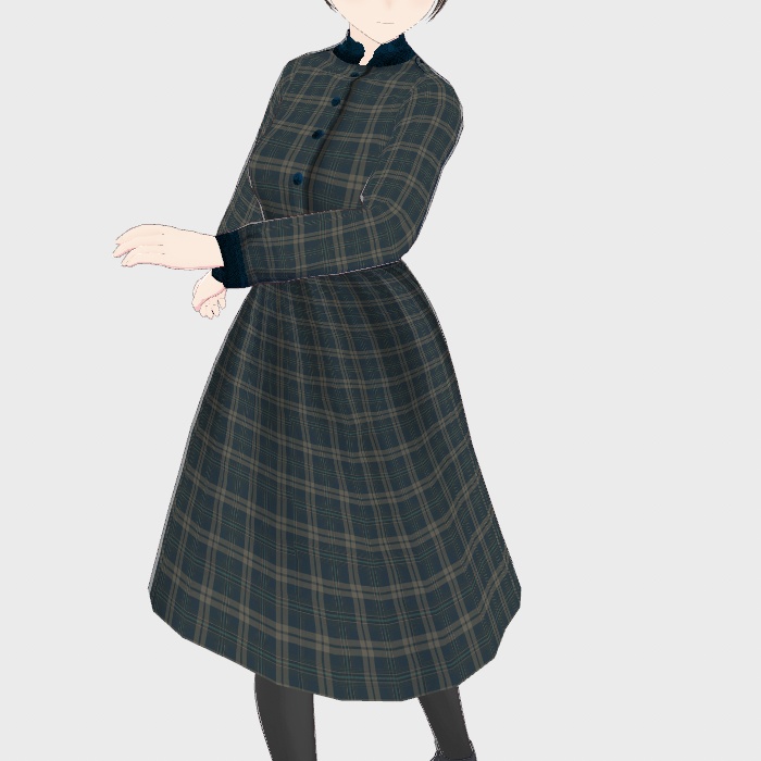 【VRoid正式版】 2色セット 別珍使いエポレットディテールチェックワンピース