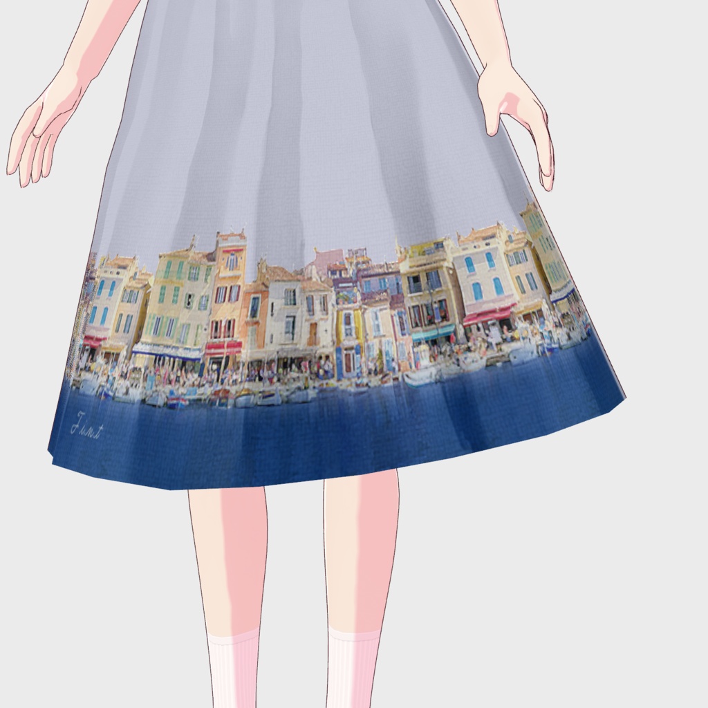 【VRoid正式版】マリン釦マルセイユプリントワンピース / F i.n.t