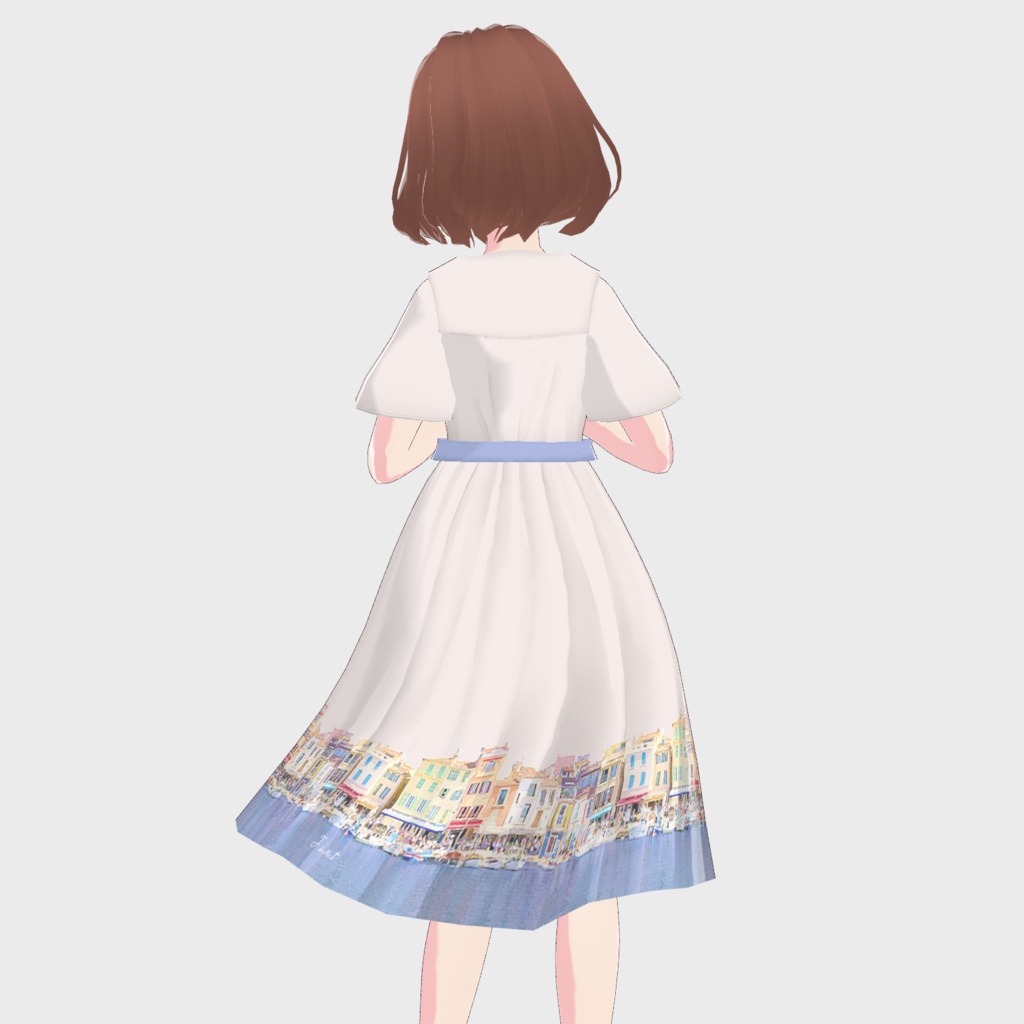 【VRoid正式版】マリン釦マルセイユプリントワンピース / F i.n.t