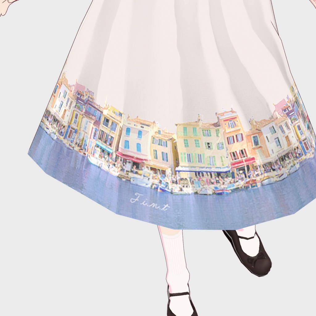 【VRoid正式版】マリン釦マルセイユプリントワンピース / F i.n.t