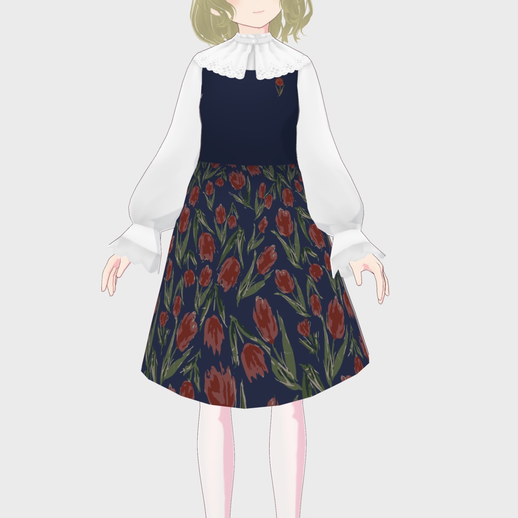 【VRoid正式版】刺繍入りチューリップ柄ジャンパースカートコーデ / F i.n.t
