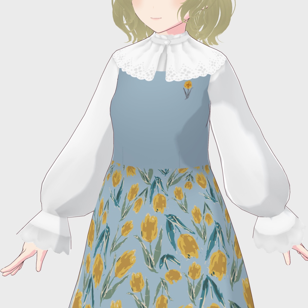 【VRoid正式版】刺繍入りチューリップ柄ジャンパースカートコーデ / F i.n.t